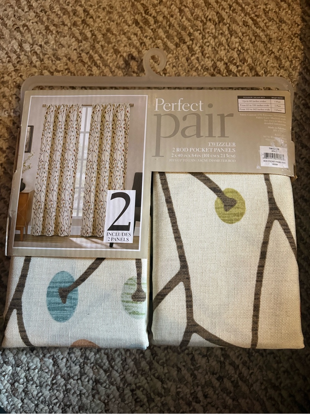 Perfect Pair Twizzle Rod Pocket Curtain Panels in Cream with Multicolor Accents
